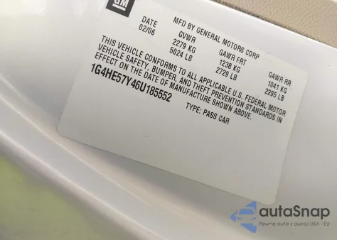 2006 Buick Lucerne Cxs from USA, damaged, VIN 1G4HE57Y46U185552